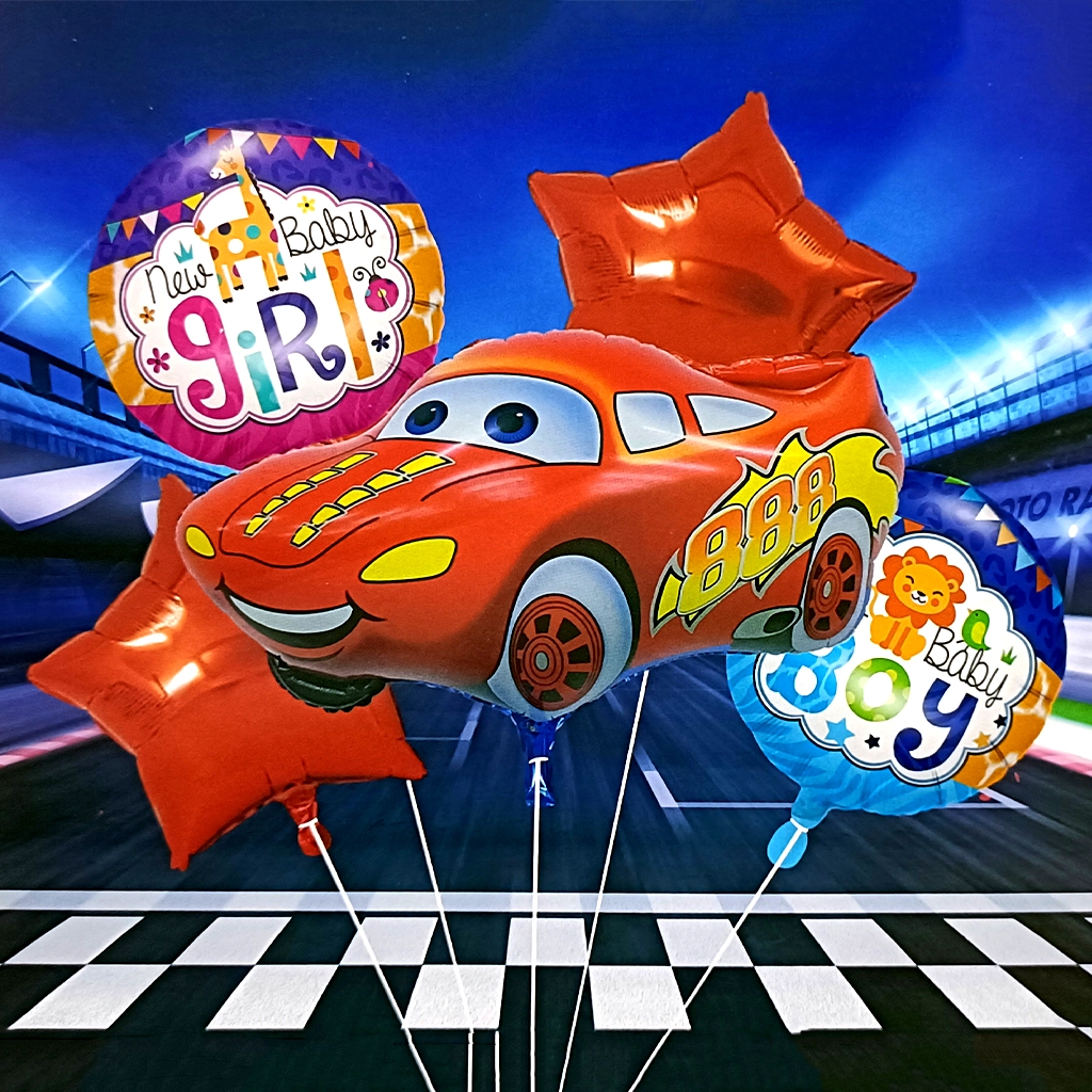 party-decoration-new-baby-girl-and-new-baby-boy-car-theme-1.webp New Baby Car Theme Baby Shower Foil Balloons, 5 Pcs - Image 1