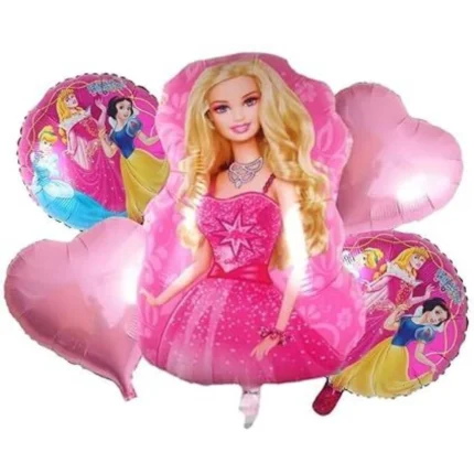 Princess Barbie Theme Foil Balloons Set, 5 Pcs