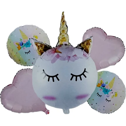 Unicorn Head Theme Foil Balloons Set, 5 Pcs