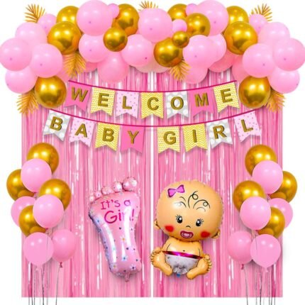 Welcome Baby Girl Decoration Set, 45 Pcs