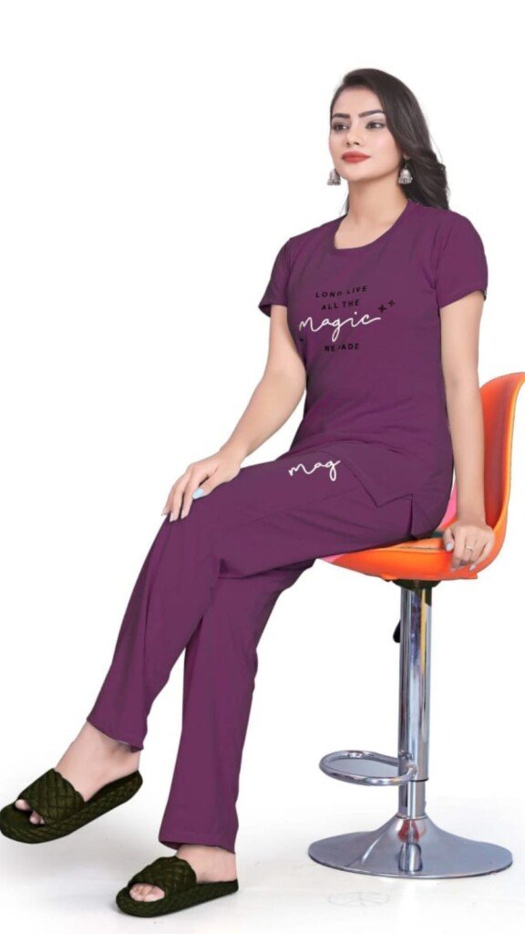 tanshil-track-suits-for-women-purple-1-scaled-1.jpg Polyester T-Shirt Track Pants with Round Neck and Three-Quarter Sleeves - Image 1
