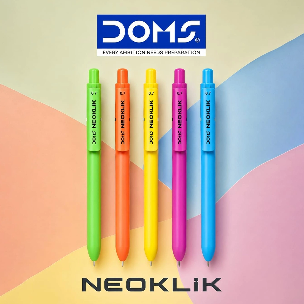 Doms NEOKLIK Ball Pen Neon Body Blue Ink 0.7mm Stationery
