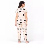 Cream Cotton Blend Lycra Nightwear Co-Ord Set for Women Clothes