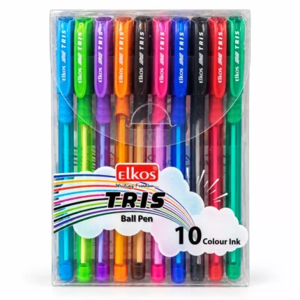 Elkos Tris 10 Colour Ball Point Pen Set