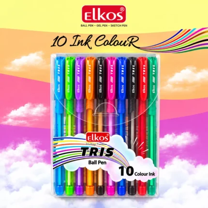 Elkos Tris 10 Colour Ball Point Pen Set