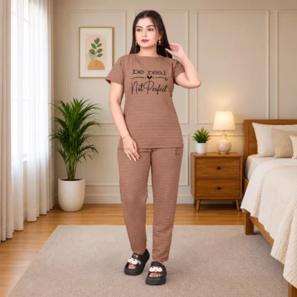 Polyester Lycra Nightwear Co-Ord Set for Women - Be Real Not Perfect Clothes