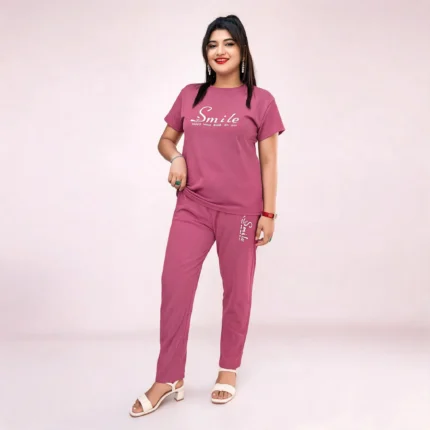 Polyester Lycra Nightwear Co-Ord Set for Women - Smile Clothes